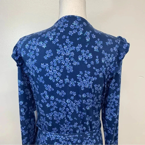Draper James RSVP Wrap Dress Large  Blue Floral Midi Pockets Stretch Long Sleeve - Picture 8 of 13
